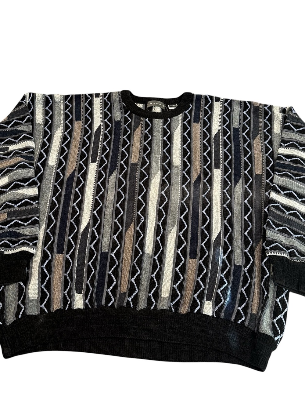 Tundra 2XLT geometric sweater vintage 90s men black blue zigzag